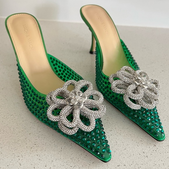 MACH & MACH Shoes - MACH & MACH Carrie Crystal Flower Pointed Toe Mule